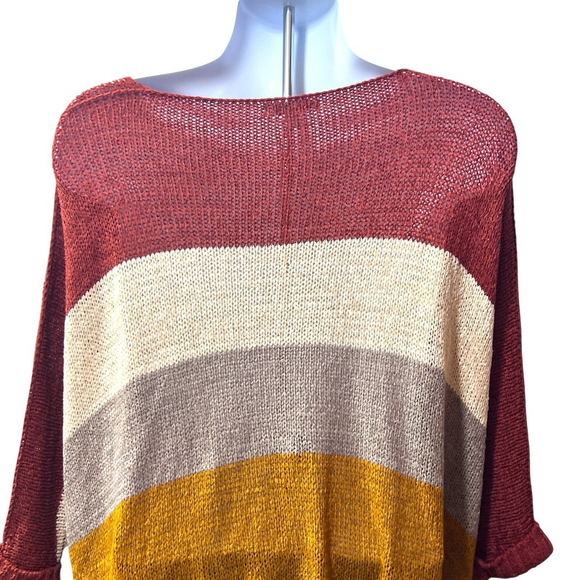 Women’s Oversized Knit Sweater Multicolor Striped V-Neck XL - Picture 3 of 11